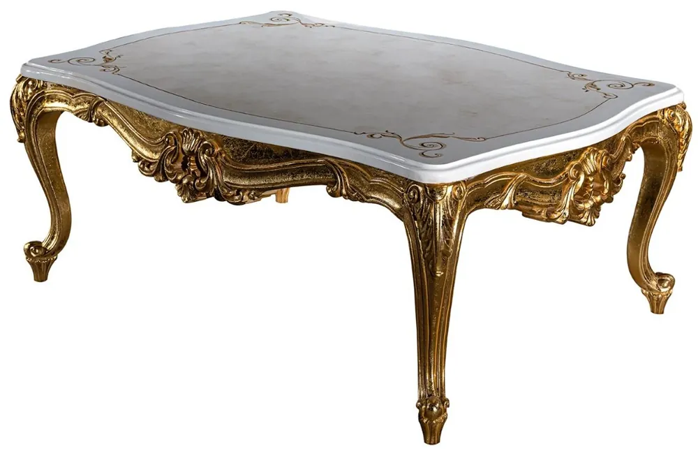 Casa Padrino Luxury Baroque Coffee Table White / Beige / Gold 120 x 85 x H. 49 cm - Noble Solid Wood Living Room Table in Baroque Style - Magnificent Baroque Furniture Schneller Versand