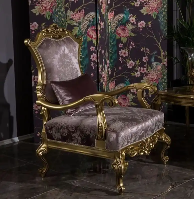 Neue Kollektion Casa Padrino luxury baroque living room armchair with decorative pillow lilac / gold 79 x 73 x H. 110 cm - Magnificent Baroque Furniture