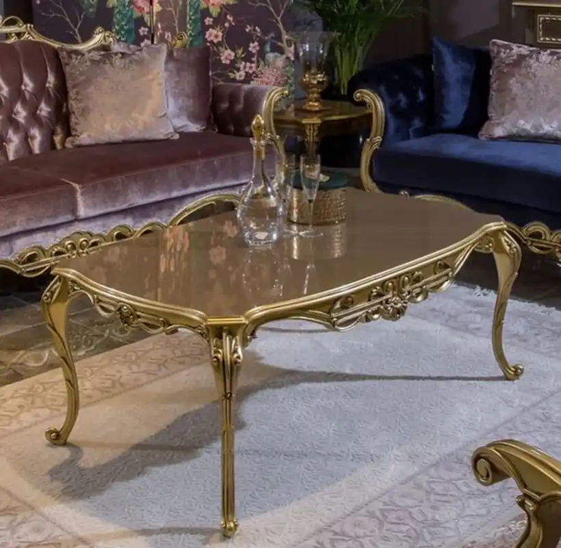 Nur Heute Casa Padrino Luxury Baroque Coffee Table Gray / Gold 123 x 77 x H. 52 cm - Noble Solid Wood Living Room Table in Baroque Style - Magnificent Baroque Furniture