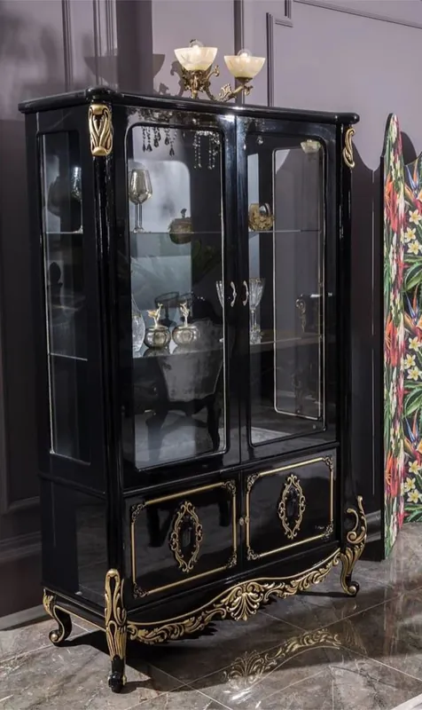 Casa Padrino luxury baroque display cabinet black / gold 124 x 54 x H. 194 cm - Solid wood display cabinet in baroque style - Noble & Magnificent Begrenztes Angebot