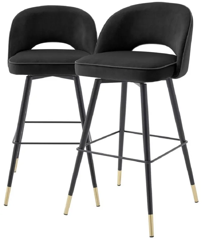 Nur Für Kurze Zeit Casa Padrino luxury bar chair set black / brass 51 x 52 x H. 103 cm - Bar stools with rotating seat and noble velvet fabric - Luxury Bar Furniture