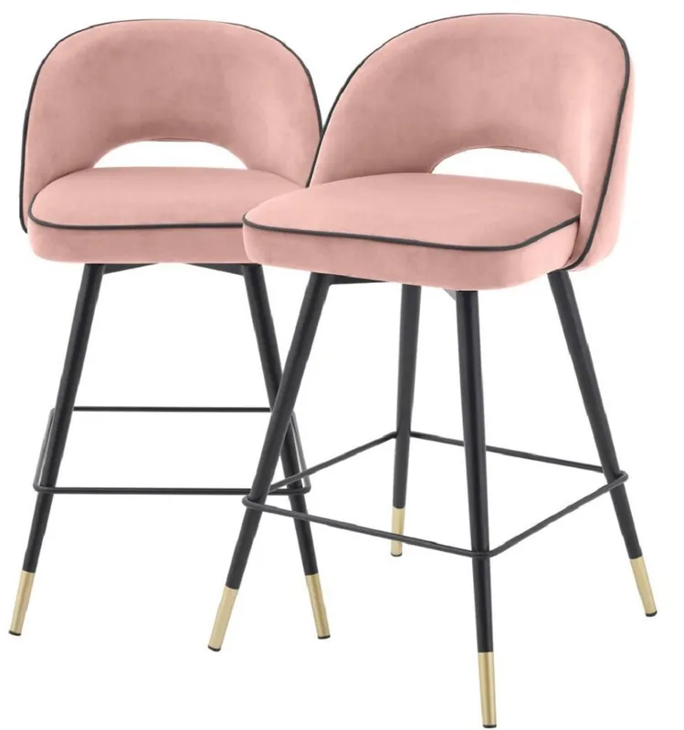 Garantierte Lieferung Casa Padrino luxury bar chair set pink / black / brass 51 x 52 x H. 103 cm - Bar stools with rotating seat and noble velvet fabric - Luxury Bar Furniture