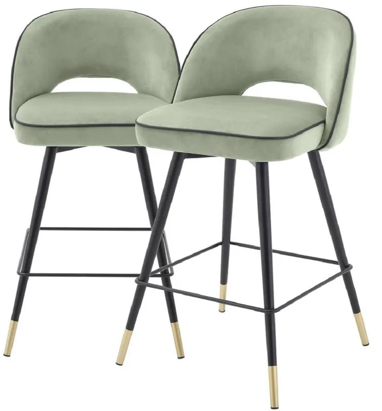 Begrenztes Angebot Casa Padrino luxury bar chair set pistachio green / black / brass 51 x 52 x H. 92.5 cm - Bar stools with rotating seat and noble velvet fabric - Luxury Bar Furniture