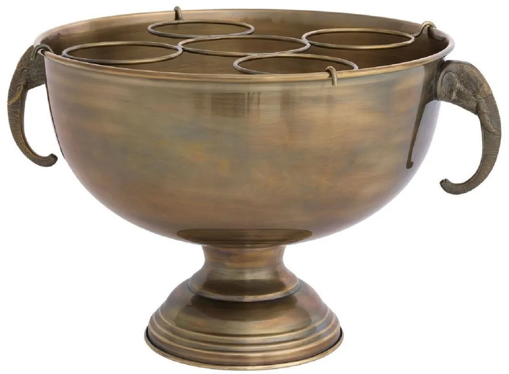 Bestseller Casa Padrino luxury stainless steel champagne cooler with 2 brass elephant head handles vintage brass 49 x 39 x H. 29 cm - Sparkling Wine Cooler - Wine Cooler - Hotel & Restaurant Accessories