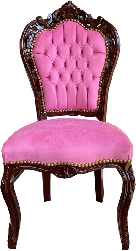 Abverkauf Casa Padrino baroque dining room chair pink / brown 53 x 57 x H. 108 cm - Handmade solid wood kitchen chair with fine velvet - Baroque dining room furniture