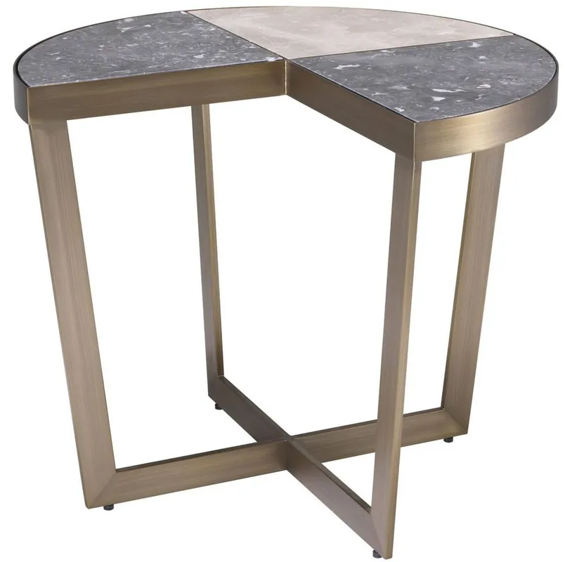 Casa Padrino luxury stainless steel side table with marble table top gray / beige / brass Ø 60 x H. 50.5 cm - Luxury Furniture Geprüft