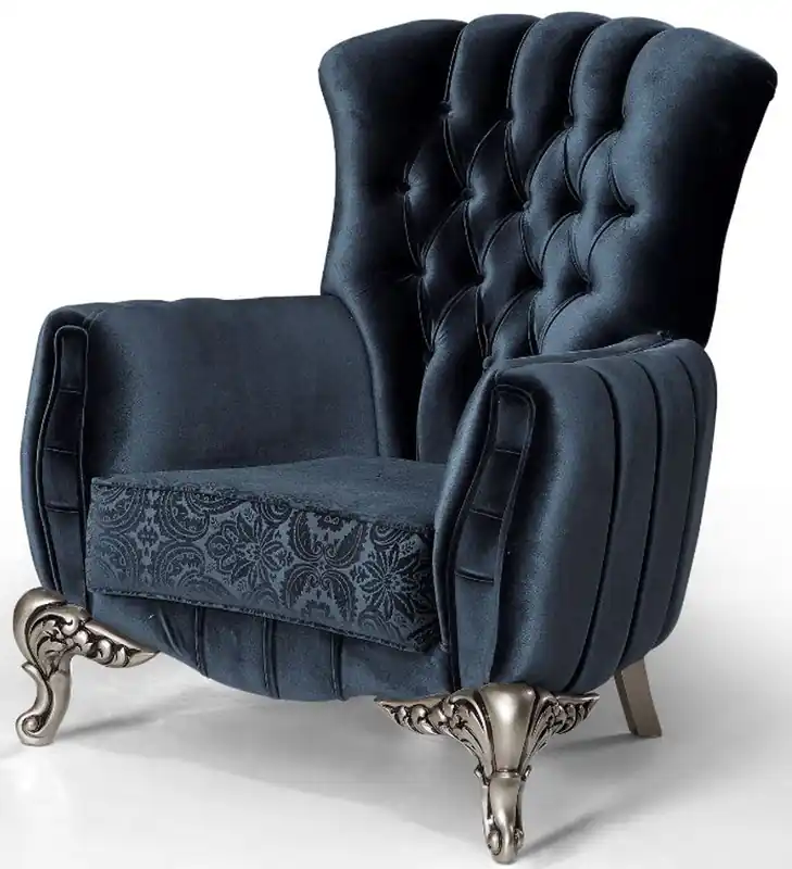 Markenware Casa Padrino luxury baroque armchair blue / silver 91 x 86 x H. 104 cm - Living room armchair with elegant pattern - Baroque Furniture