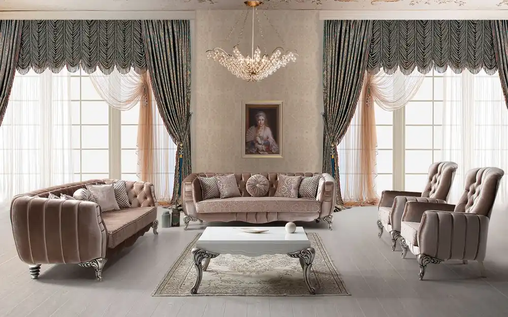 Echt Casa Padrino luxury baroque living room set pink / silver - 2 Sofas & 2 Armchairs & 1 Coffee Table - Elegant living room furniture in baroque style