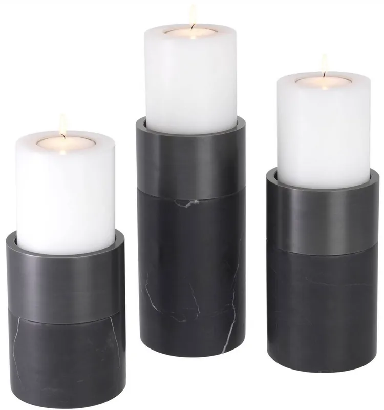 Top-Seller Casa Padrino Luxury Candle Holder Set Black / Bronze - 3 Round Marble Candle Holders - Luxury Quality - Decorative Accessories