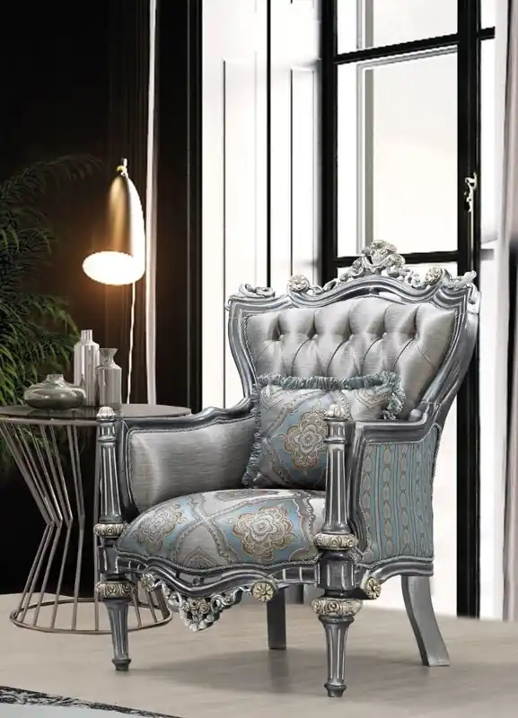 Casa Padrino luxury baroque armchair silver / turquoise / gold 83 x 80 x H. 120 cm - Magnificent solid wood living room armchair with elegant pattern and decorative pillow - Baroque living room furniture Mega-Angebot