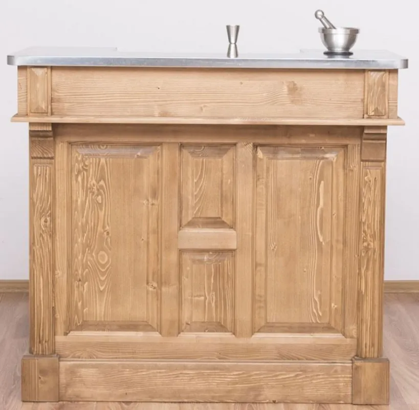 Neu Im Sortiment Casa Padrino country style counter natural / silver 120 x 65 x H. 107 cm - Solid wood counter table with galvanized table top - Bar furniture in country style