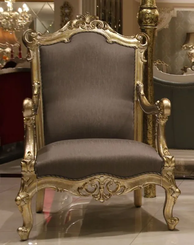 Casa Padrino luxury baroque armchair gray / gold 80 x 70 x H. 125 cm - Magnificent solid wood living room armchair - Baroque living room furniture Zertifiziert