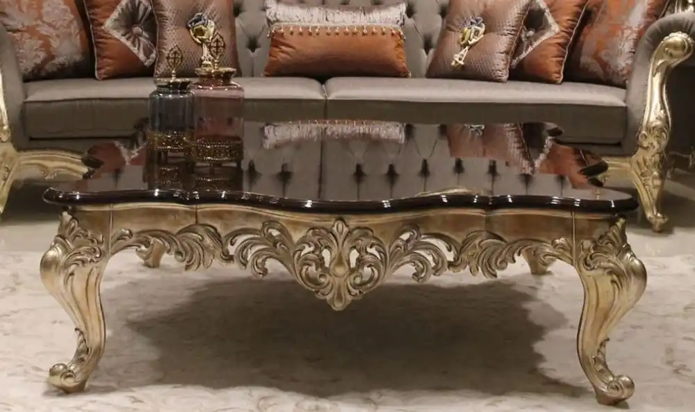 Ausverkauf Casa Padrino luxury baroque coffee table dark brown / gold 145 x 145 x H. 45 cm - Magnificent solid wood living room table with noble decorations - Baroque living room furniture