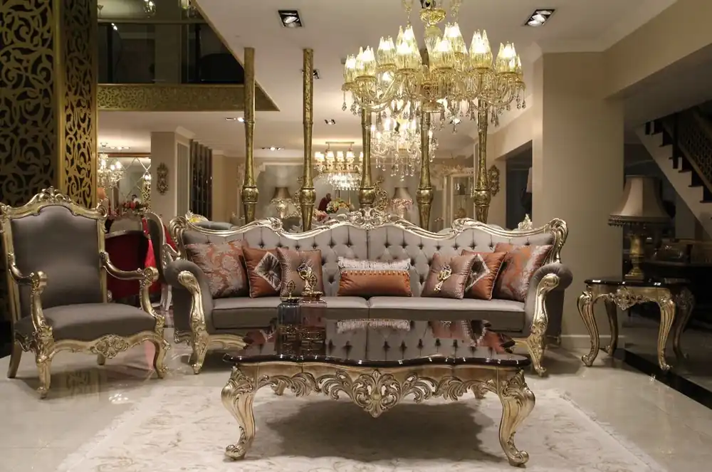 Casa Padrino luxury baroque living room set gray / dark brown / gold - 2 Sofas & 2 Armchairs & 1 Coffee Table & 2 Side Tables - Living room furniture in baroque style - Noble & Magnificent Preisreduziert
