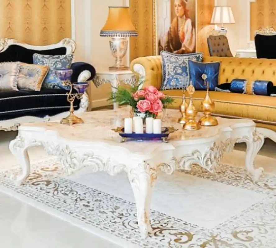 Top-Preis Casa Padrino luxury baroque coffee table beige / white / gold 145 x 145 x H. 45 cm - Magnificent solid wood living room table with noble decorations - Baroque living room furniture