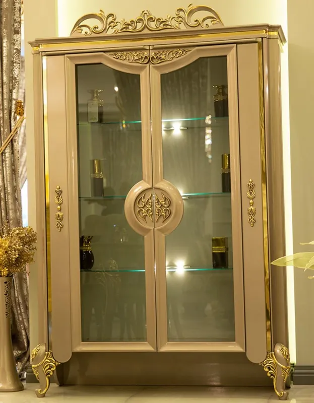 Markenprodukt Casa Padrino luxury baroque display cabinet gray / gold 130 x 48 x H. 191 cm - Magnificent showcase with 2 glass doors and 2 glass shelves - Baroque Furniture