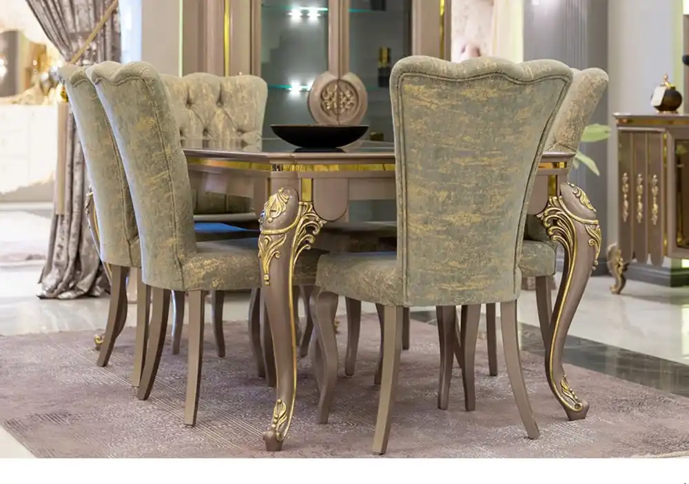 Casa Padrino luxury baroque dining room set green / gold / gray - 1 Dining Table & 6 Dining Chairs - Magnificent dining room furniture in baroque style - Luxury Quality Knallerangebot