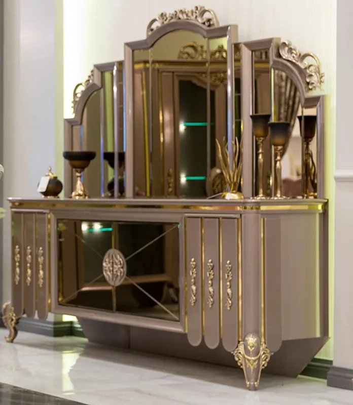 Direkt Vom Hersteller Casa Padrino luxury baroque furniture set sideboard with mirror black / gray / gold 214 x 88 x H. 192 cm - Magnificent solid wood cabinet with elegant wall mirror - Furniture in baroque style