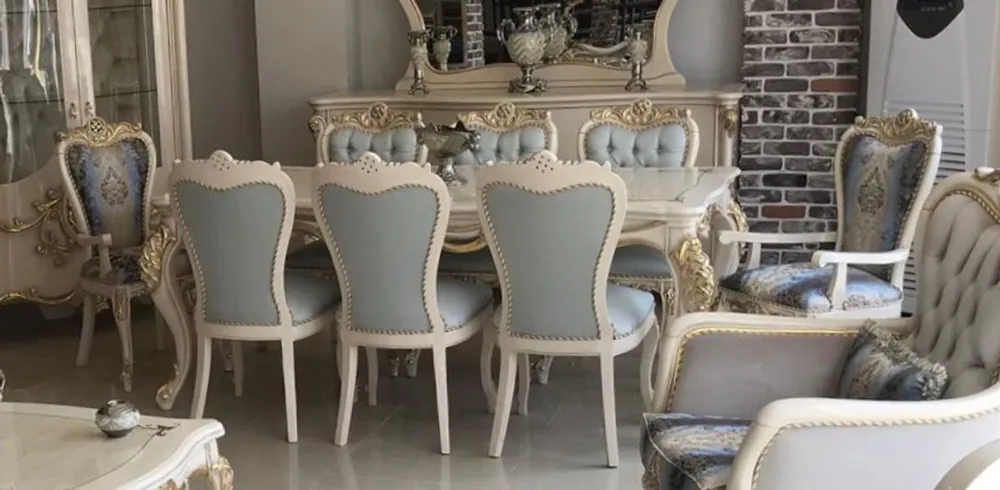 Casa Padrino luxury baroque dining room set light blue / dark blue / white / gold - 1 Dining Table & 8 Dining Chairs - Magnificent dining room furniture in baroque style - Luxury Quality Markenprodukt