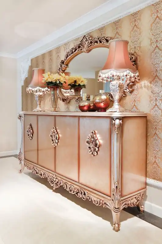 Casa Padrino luxury baroque furniture set sideboard with mirror copper - Magnificent solid wood cabinet with elegant wall mirror - Furniture in baroque style Schneller Versand