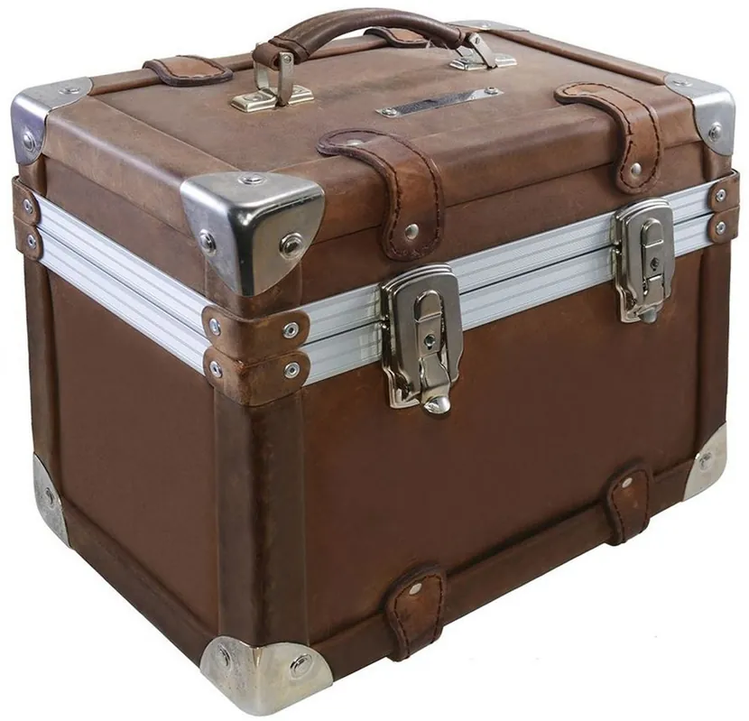 Casa Padrino luxury make-up case vintage brown / silver 33 x 21 x H. 28.5 cm - Handmade waterproof genuine leather make-up bag in retro design - Luxury Quality Zertifiziert