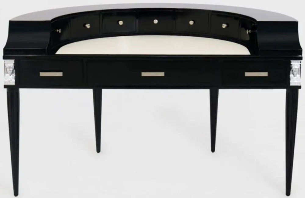Casa Padrino luxury Art Nouveau mahogany desk with 10 drawers black / silver / gray / white 144 x 79 x H. 91 cm - Semicircular office table - Office furniture - Luxury Quality Sale