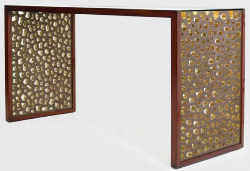 Aktuell Casa Padrino designer desk with glass top brown / bronze / gold 140 x 55 x H. 77 cm - Office Table - Computer Table - Luxury Office Furniture