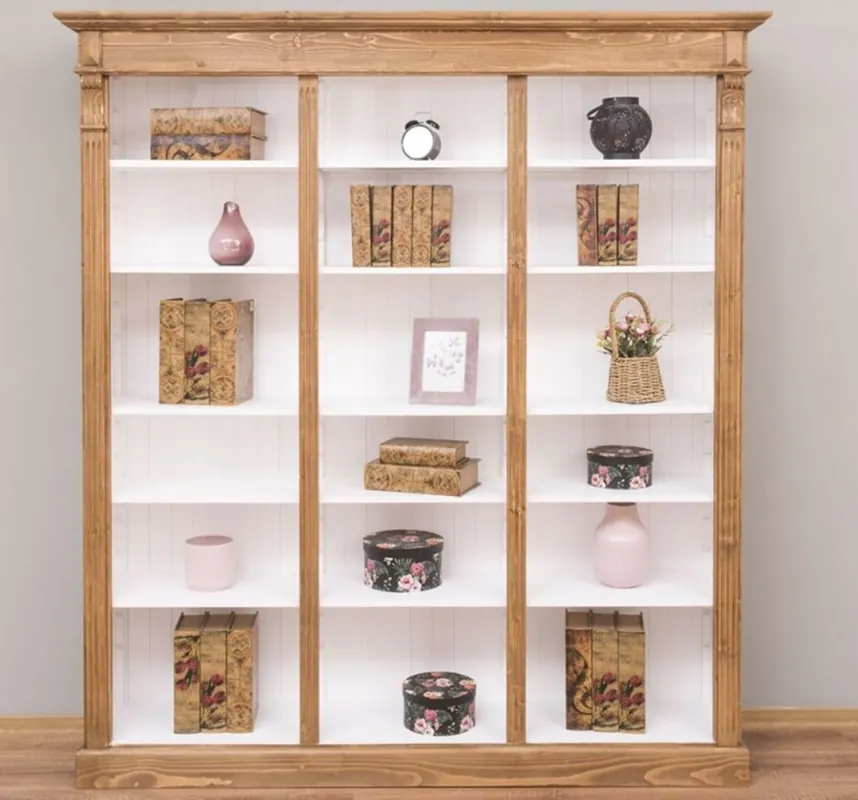 Echt Casa Padrino country style shelf cabinet light brown / white 180 x 39 x H. 197 cm - Solid wood cabinet - Bookcase - Living room cabinet - Office cabinet - Country style furniture