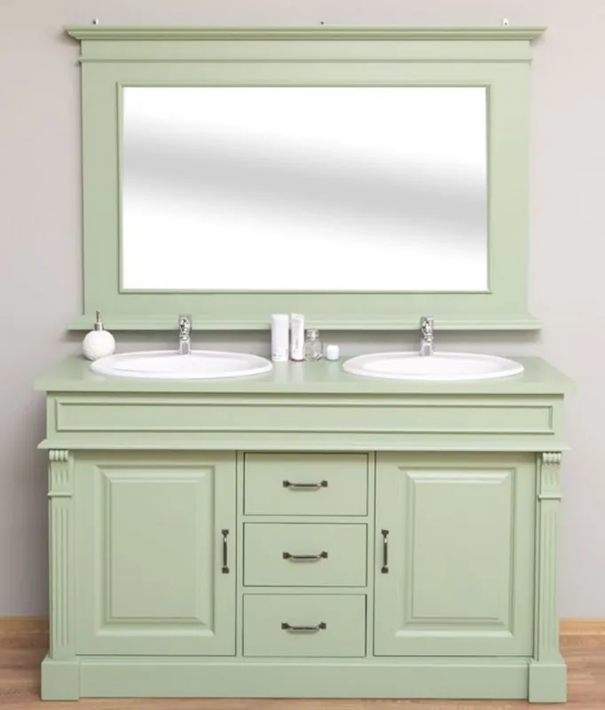 Casa Padrino Country Style Bathroom Set Light Green - 1 Double Washstand & 1 Wall Mirror - Country Style Bathroom Furniture Neue Kollektion