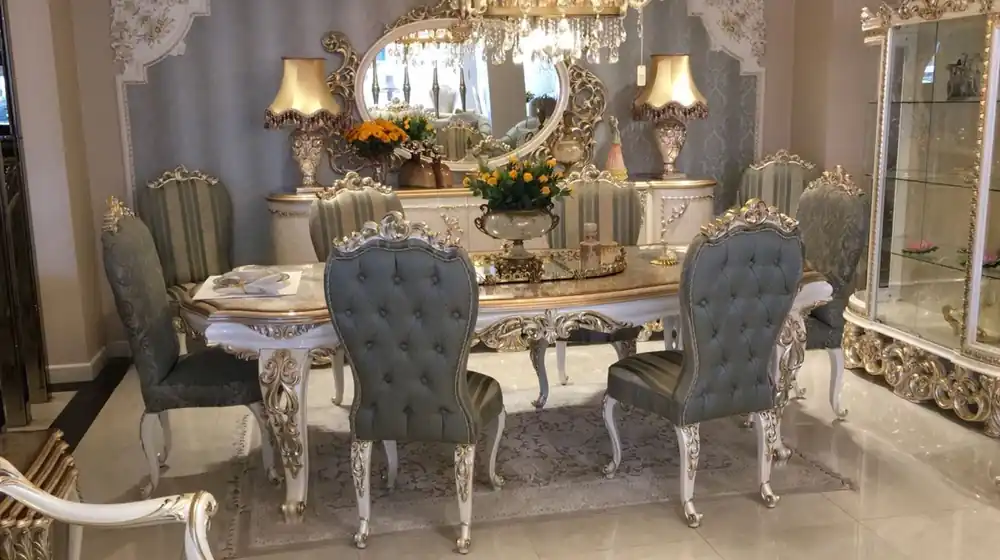 Sonderaktion Casa Padrino luxury baroque dining room set - 1 Dining Table & 8 Dining Chairs - Baroque dining room furniture - Luxury Quality - Noble & Magnificent