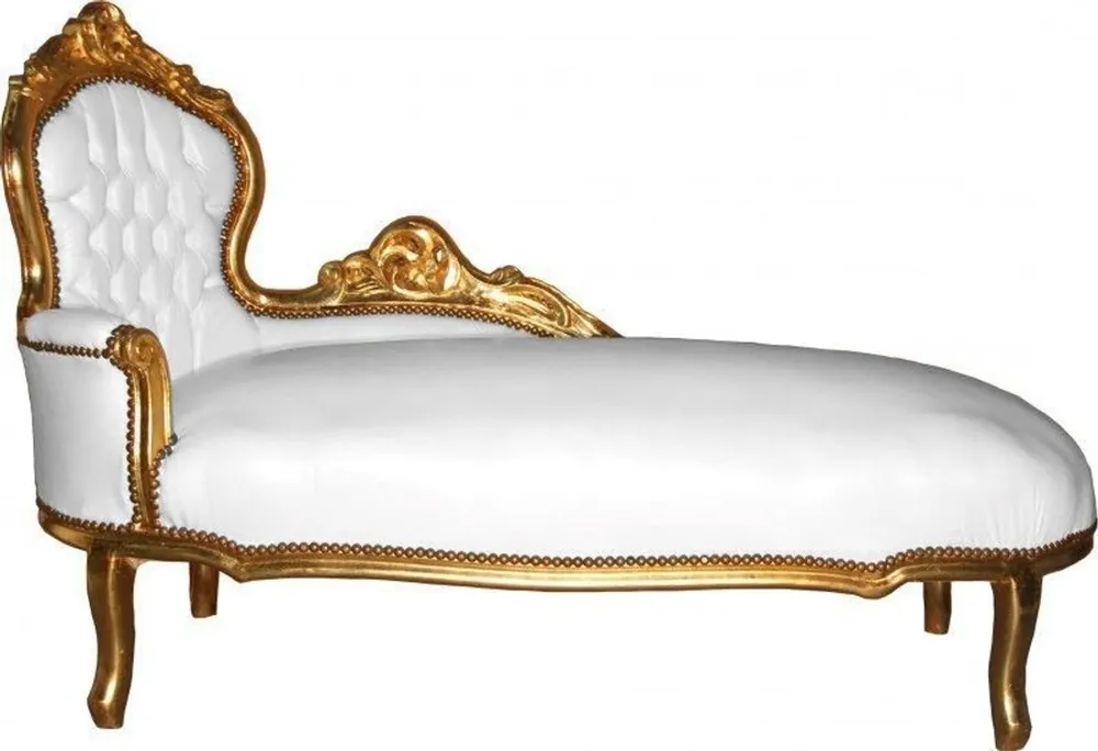 Top-Seller Casa Padrino Baroque chaise longue White / gold leather look Mod2 - Antique furniture