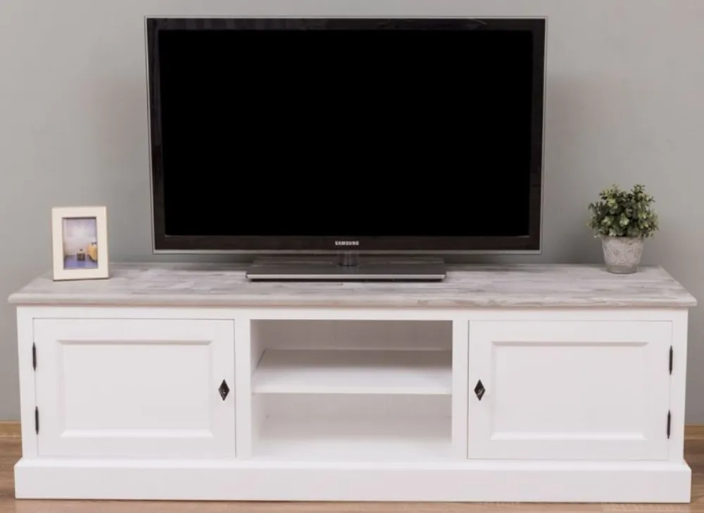 Casa Padrino country style TV cabinet white / gray 180 x 46 x H. 56 cm - Solid wood television cabinet with 2 doors - Country style living room furniture Sale