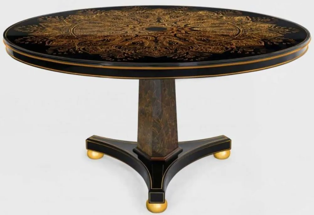Schnäppchen Casa Padrino luxury dining table black / bronze / gold Ø 150 x H. 78 cm - Round solid wood kitchen table - Dining room table - Luxury dining room furniture