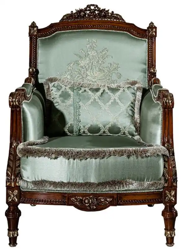 Bestseller Casa Padrino luxury baroque armchair light green / brown 80 x 90 x H. 119 cm - Living room armchair with decorative pillow - Baroque Furniture