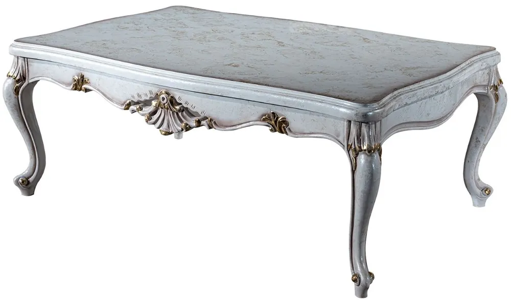 Neu Casa Padrino luxury baroque coffee table antique white / gold 118 x 80 x H. 48 cm - Solid wood living room table - Living room furniture in baroque style