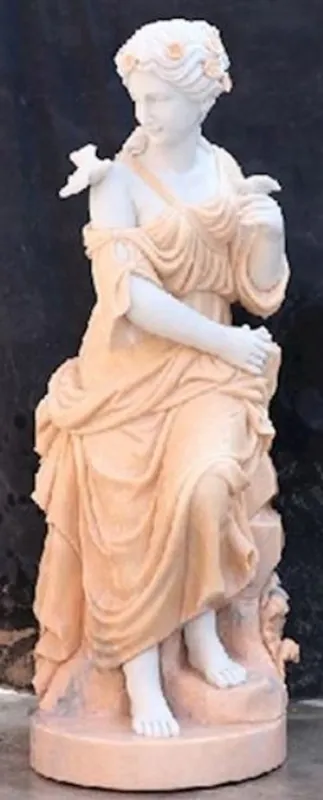 Top-Seller Casa Padrino Art Nouveau marble decoration sculpture sitting lady white / beige 50 x 50 x H. 130 cm - Garden decoration statue - Terrace decoration figure
