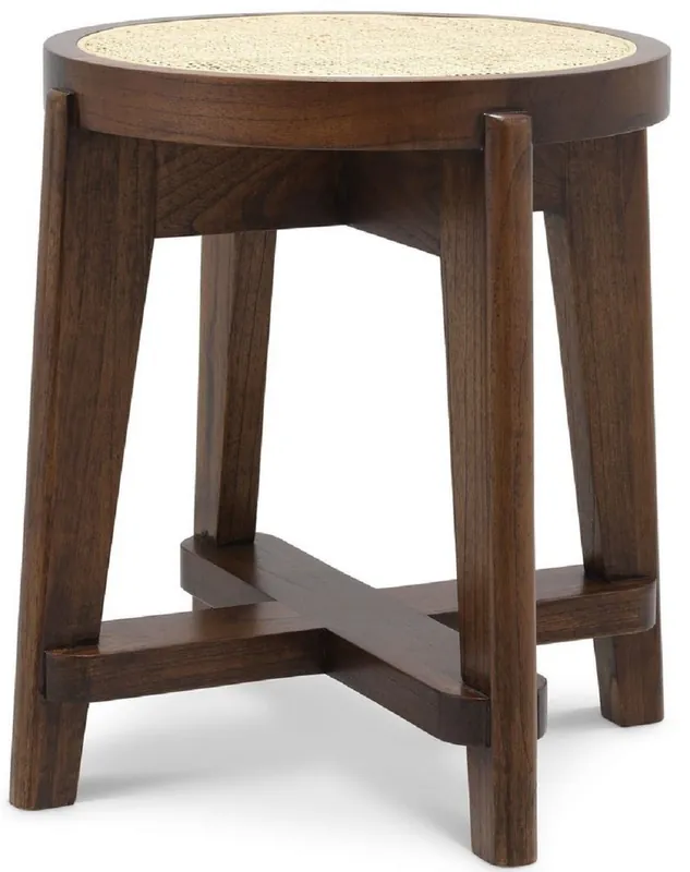 Sonderangebot Casa Padrino luxury stool brown / natural Ø 44.5 x H. 47 cm - Round solid wood stool with rattan - Living room furniture