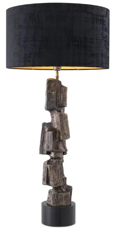 Casa Padrino luxury table lamp vintage brass / black Ø 55 x H. 113 cm - Modern table lamp with granite base and round lampshade - Living room lamp Billig