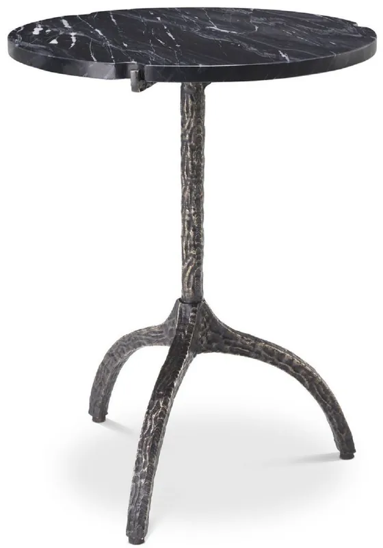 Casa Padrino luxury side table bronze / black Ø 45 x H. 58.5 cm - Brass table with marble top - Living room furniture - Luxury Furniture Preisknaller