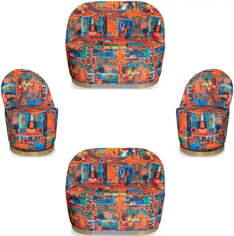 Casa Padrino Designer Art Deco Living Room Set Multicolor / Gold - 2 Sofas & 2 Swivel Armchairs - Living Room Furniture - Art Deco Furniture Top-Angebot