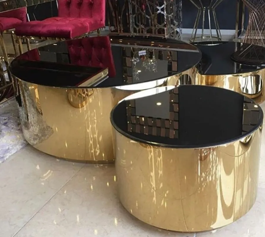 Heißes Angebot Casa Padrino luxury coffee table set gold / black - 3 Living room tables with glass top - Luxury living room furniture