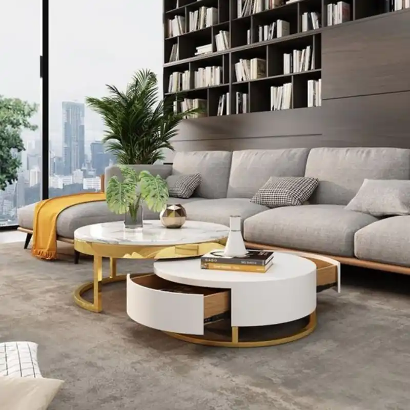 Casa Padrino luxury coffee table set white / gold - 2 Round living room tables - Living room furniture - Luxury Quality Preiswert