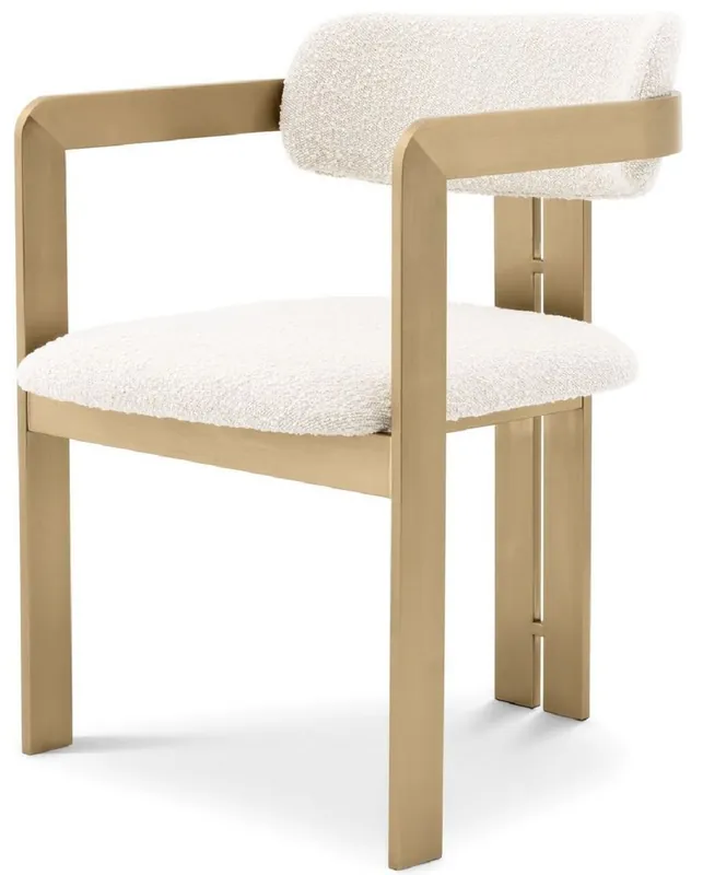 Solange Der Vorrat Reicht Casa Padrino luxury dining chair cream / brass 57.5 x 58 x H. 79 cm - Noble kitchen chair with armrests - Luxury dining room furniture