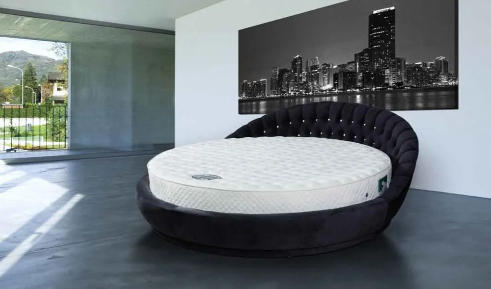 Casa Padrino Luxury Round Bed with Rhinestones Black Ø 240 x H. 90 cm - Round Double Bed - Luxury Bedroom Furniture Neue Kollektion