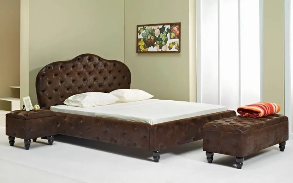 Casa Padrino Chesterfield Double Bed Dark Brown / Black - Various Sizes - Elegant Solid Wood Bed with Headboard - Chesterfield Bedroom Furniture Solange Der Vorrat Reicht