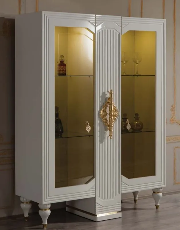 Casa Padrino luxury baroque display cabinet white / gold 125 x 49 x H. 169 cm - Illuminated solid wood showcase with 2 glass doors - Noble baroque furniture Expressversand