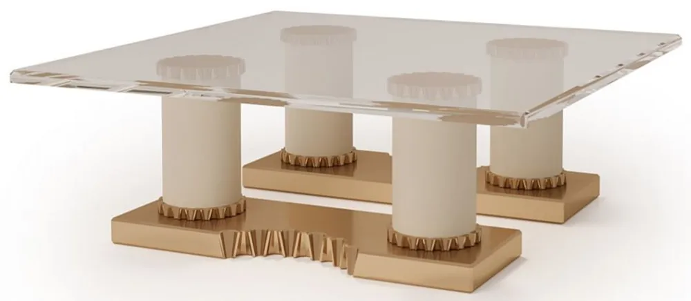 Casa Padrino luxury designer coffee table cream / bronze 130 x 130 x H. 45 cm - Handmade living room table with glass top - Luxury hotel furniture - Made in Italy Direkt Vom Hersteller