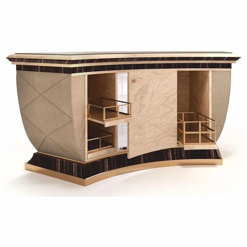 Solange Der Vorrat Reicht Casa Padrino Luxury Bar Counter with Refrigerator Beige / Black / Gold / Bronze 225 x 102 x H. 98 cm - Handmade Bar Table - Home Bar - Hotel Furniture - Luxury Quality - Made in Italy