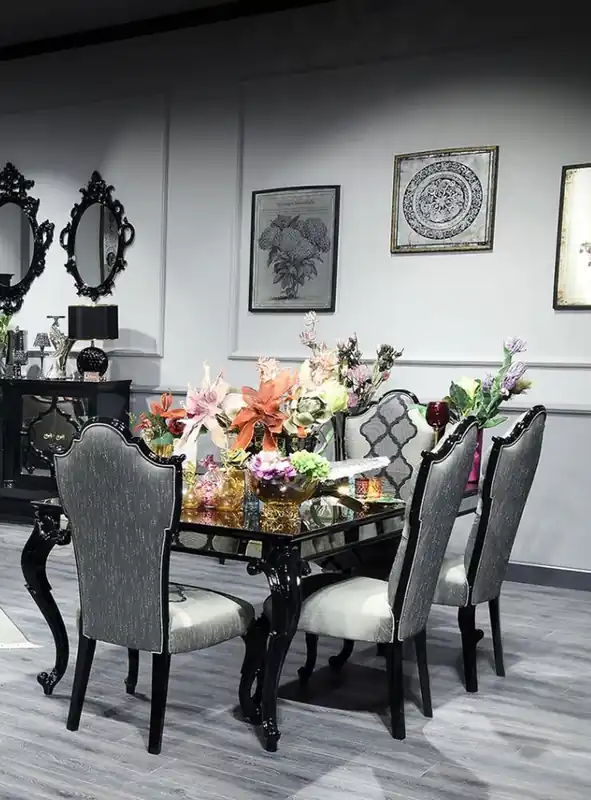 Neue Ware Casa Padrino luxury baroque dining room chair set silver / gray / black 55 x 55 x H. 116 cm - Noble kitchen chairs set of 6 - Dining room furniture in baroque style