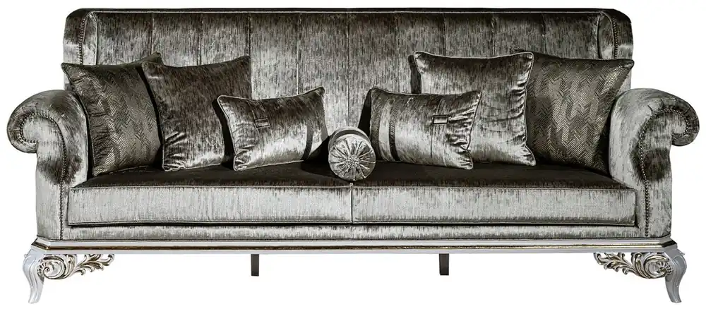 Preiswert Casa Padrino luxury baroque sofa green / white / gold 230 x 85 x H. 104 cm - Magnificent living room sofa with decorative pillows - Noble & Magnificent